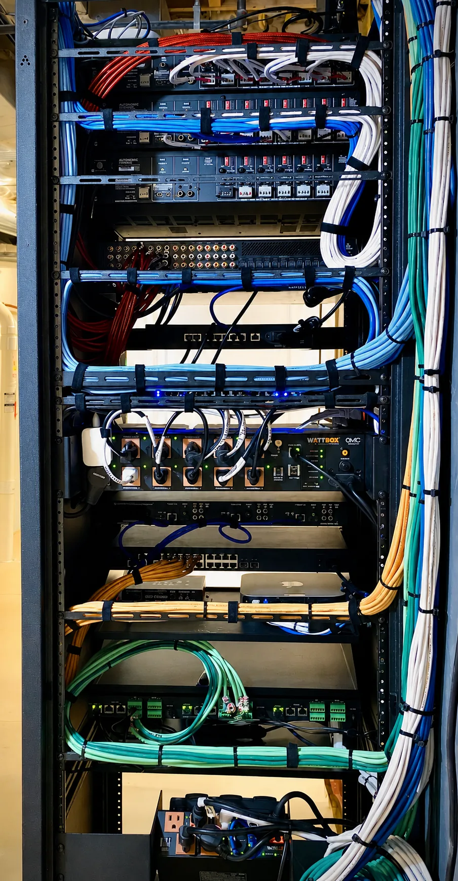 Structured wiring and AV equipment rack in a Raleigh, NC home